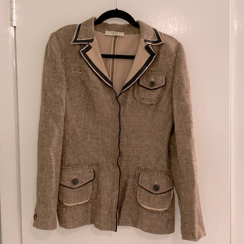 PRADA tweed wool fitted blazer